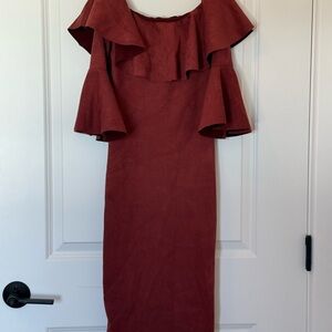 a'gaci Off-Shoulder Burgundy Midi Dress